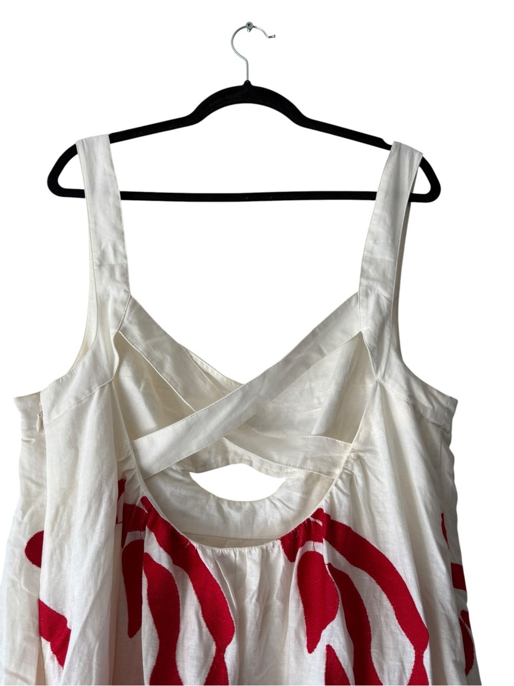 Anthropologie Linen Blend Cutout Criss Cross  Back Maxi Dress White / Red Sz XL - Picture 7 of 14